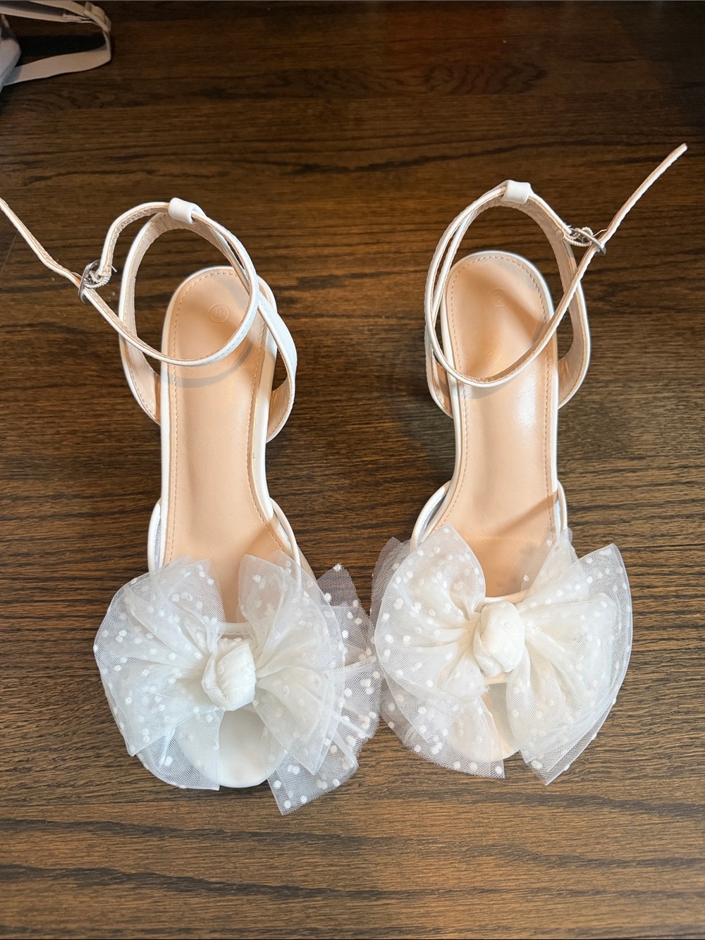 Bridal White Tulle Bow Ankle-Strap Heels